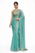 Deep Teal Gold Border Saree